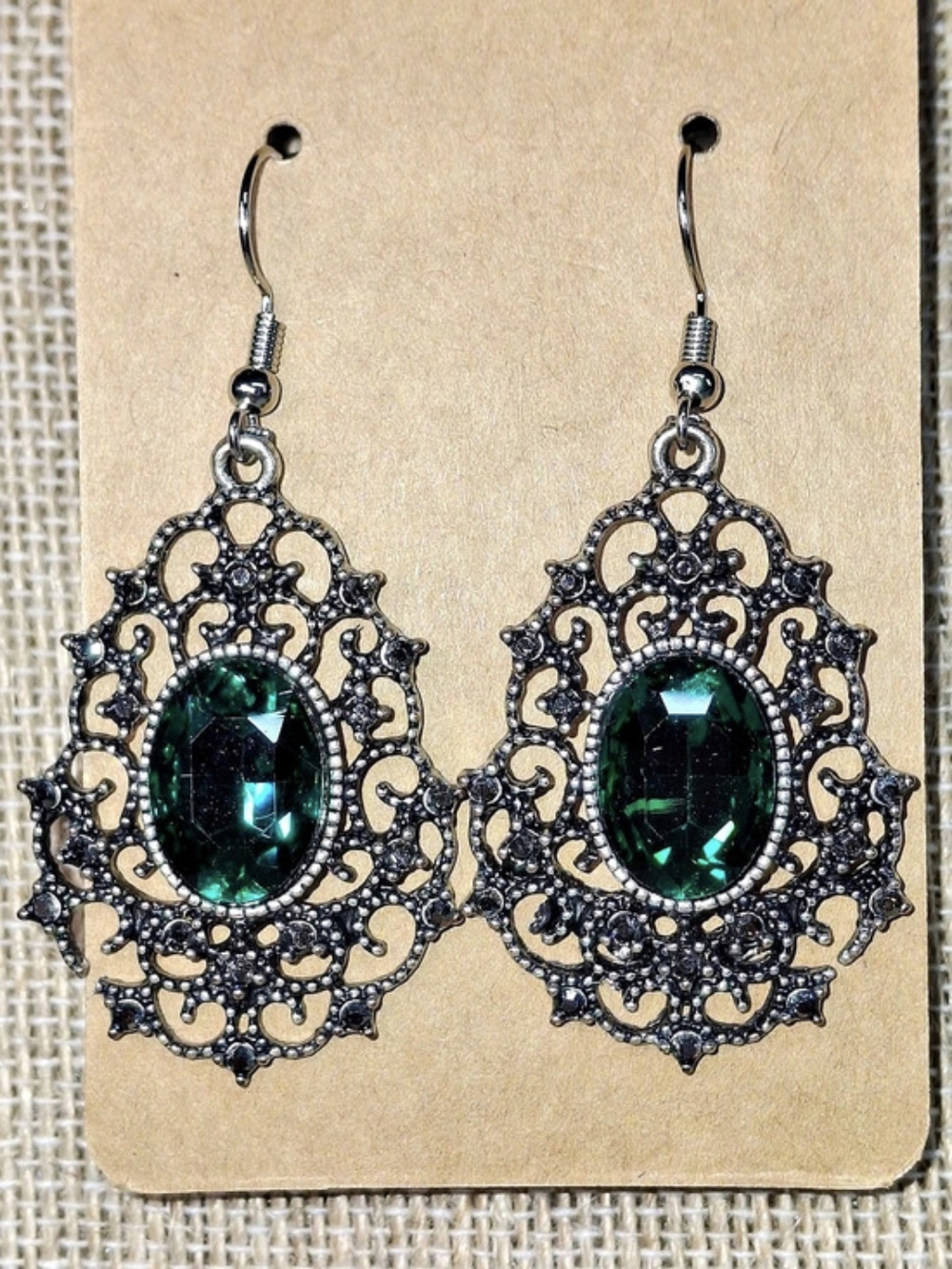 Green Filigree Drop Earrings Like New